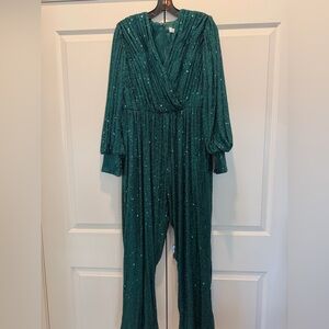 Brand NEW Mac Duggal Emerald green Sequin Jumpsuit large/12